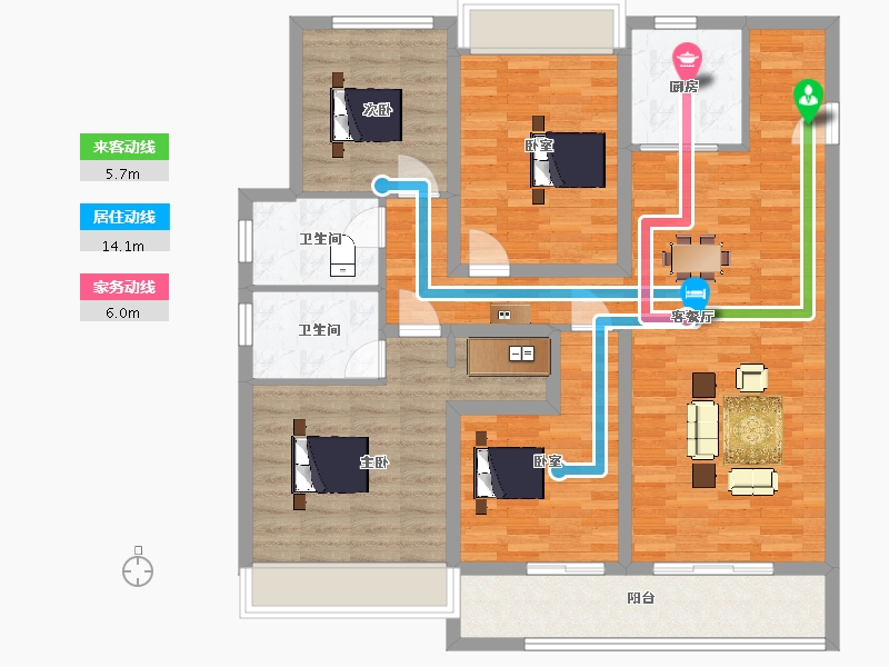 江苏省-苏州市-荷岸晓风A3户型140m²-112.00-户型库-动静线