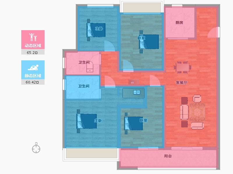 江苏省-苏州市-荷岸晓风A3户型140m²-112.00-户型库-动静分区