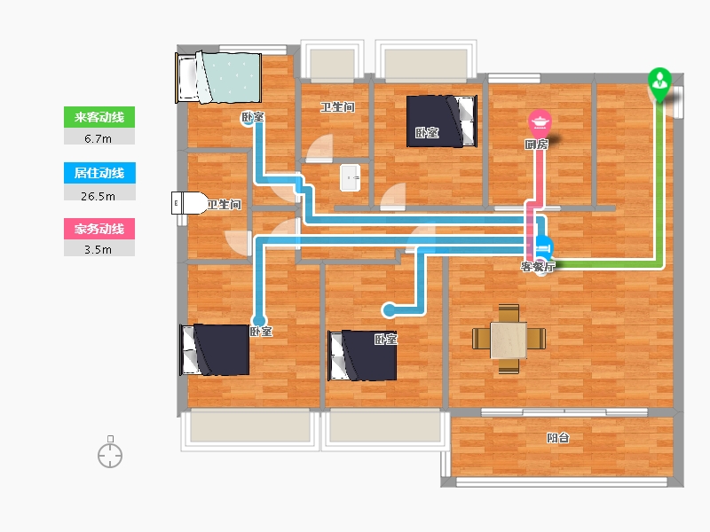 江苏省-苏州市-万科锦上和风华苑9,12,3栋130m²-104.00-户型库-动静线