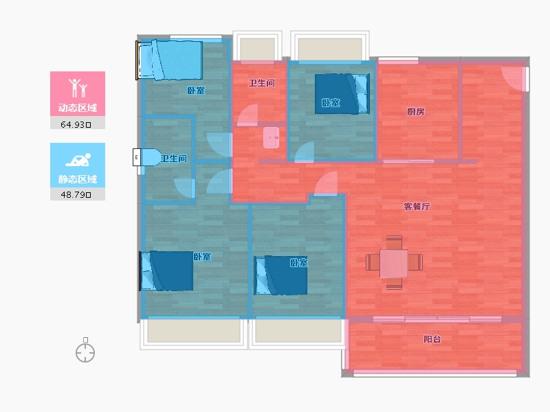 江苏省-苏州市-万科锦上和风华苑9,12,3栋130m²-104.00-户型库-动静分区