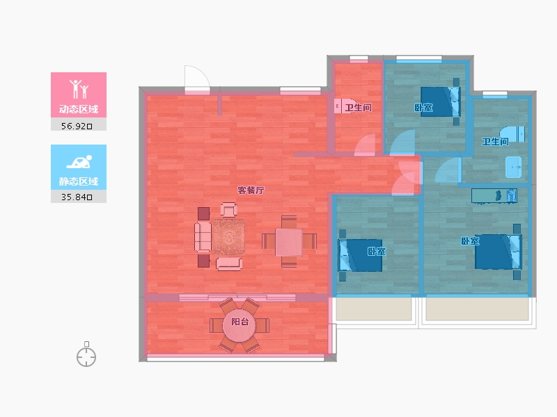 江苏省-苏州市-万科锦上和风华苑9,12,3栋105m²-84.00-户型库-动静分区