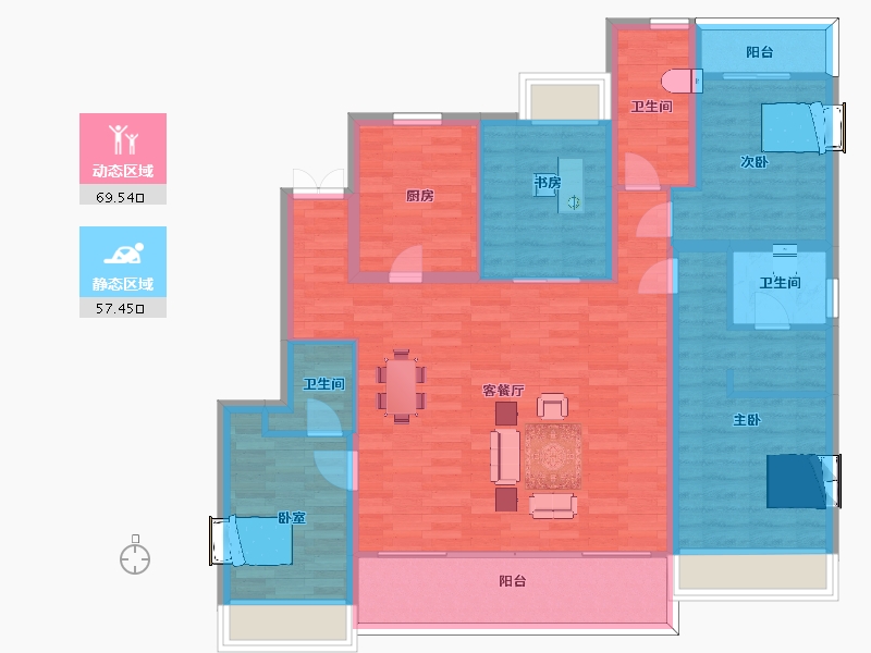 江苏省-苏州市-九龙仓翠樾庭1,5,9栋A2户型143m-114.00-户型库-动静分区