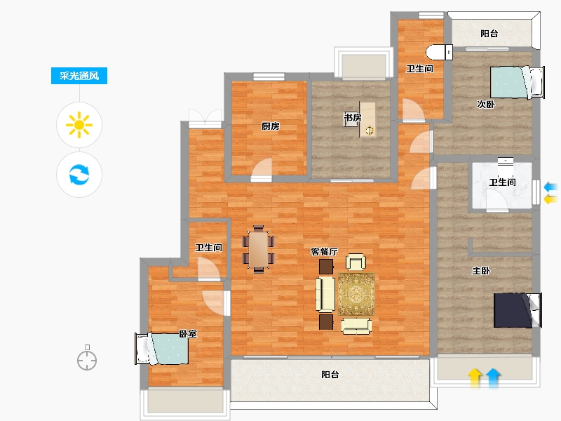 江苏省-苏州市-九龙仓翠樾庭1,5,9栋A2户型143m-114.00-户型库-采光通风