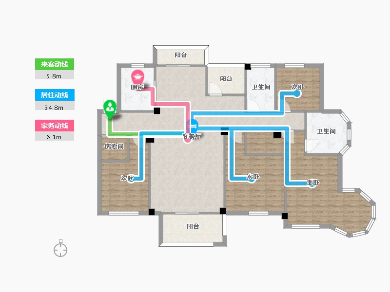 江苏省-苏州市-悦湖美郡洋房7东边户167m²-133.87-户型库-动静线