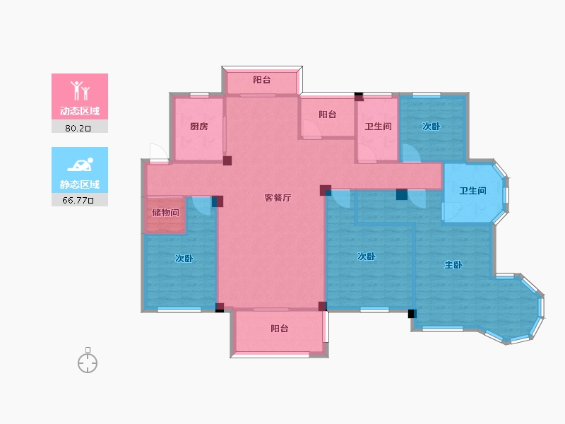 江苏省-苏州市-悦湖美郡洋房7东边户167m²-133.87-户型库-动静分区