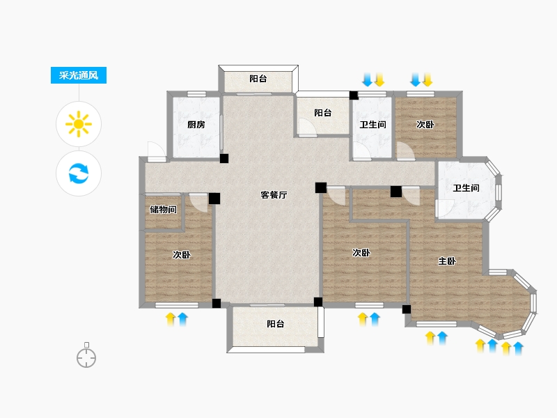 江苏省-苏州市-悦湖美郡洋房7东边户167m²-133.87-户型库-采光通风