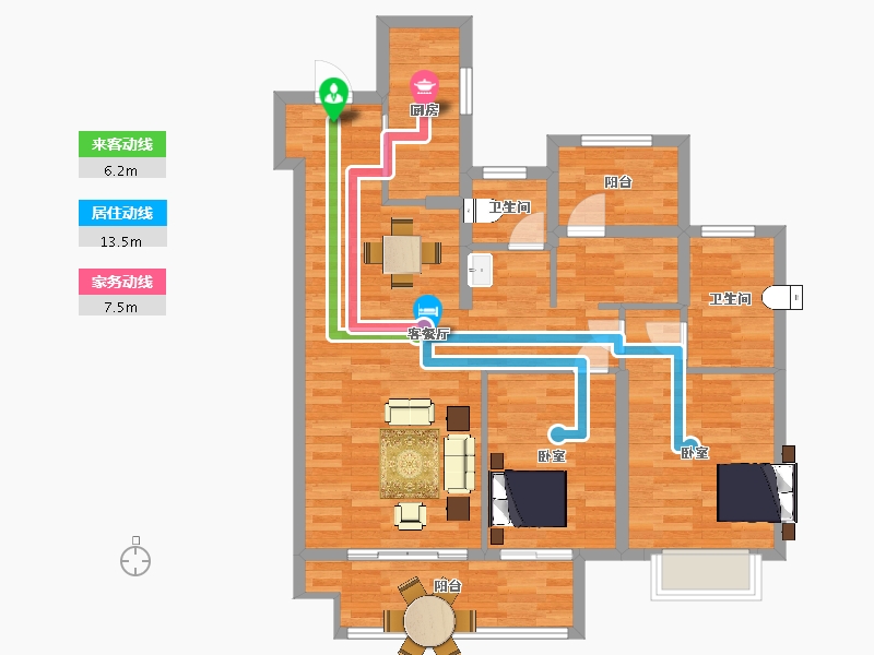 江苏省-苏州市-新城十里锦绣31,33幢,A户型109m²-87.36-户型库-动静线