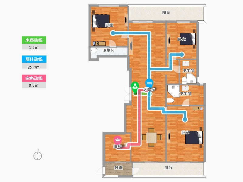 江苏省-苏州市-苏州湾景苑苏州湾壹号-高层20栋C户型220m²-175.81-户型库-动静线