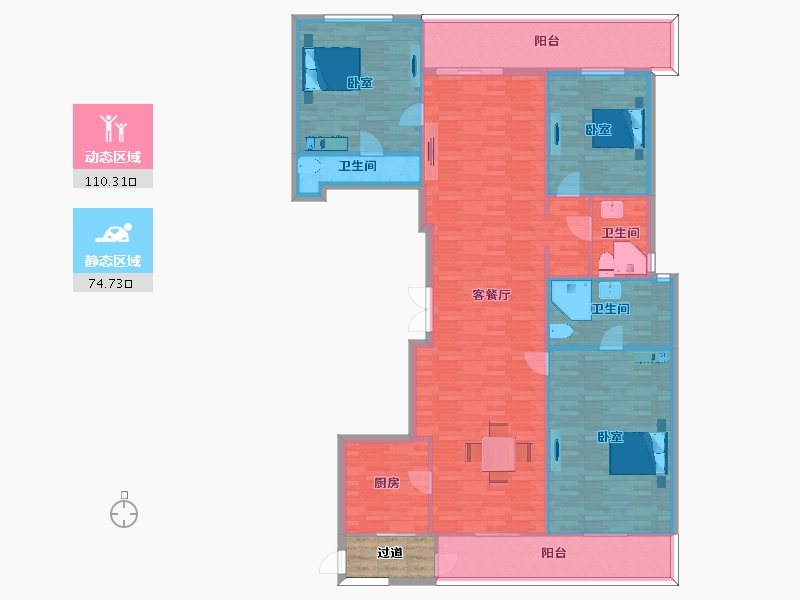 江苏省-苏州市-苏州湾景苑苏州湾壹号-高层20栋C户型220m²-175.81-户型库-动静分区