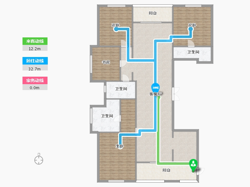 江苏省-苏州市-苏州湾景苑苏州湾壹号-高层20D户型242m²-194.68-户型库-动静线