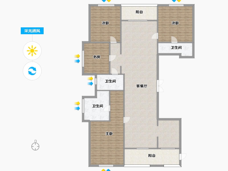 江苏省-苏州市-苏州湾景苑苏州湾壹号-高层20D户型242m²-194.68-户型库-采光通风