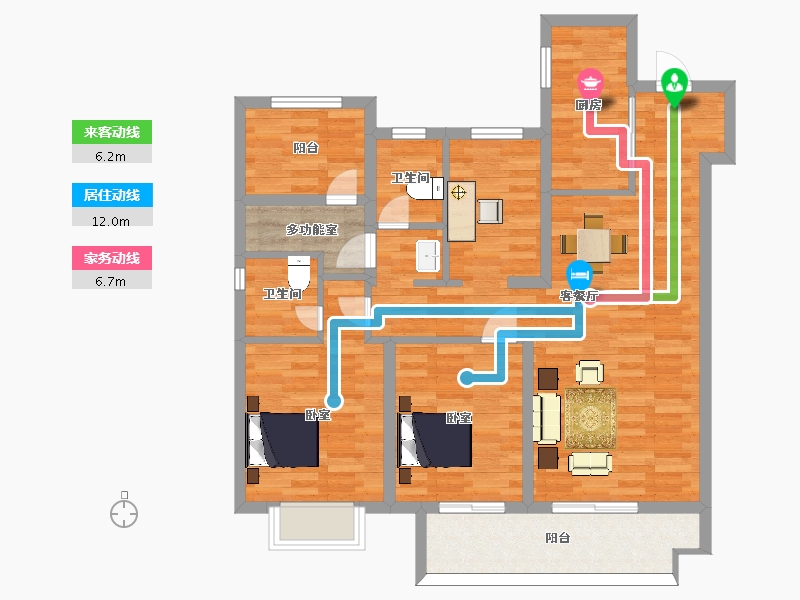 江苏省-苏州市-新城十里锦绣31幢,33幢C户型119m²-95.00-户型库-动静线