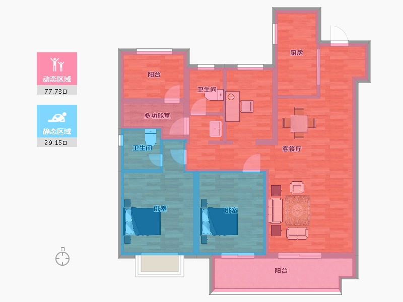 江苏省-苏州市-新城十里锦绣31幢,33幢C户型119m²-95.00-户型库-动静分区