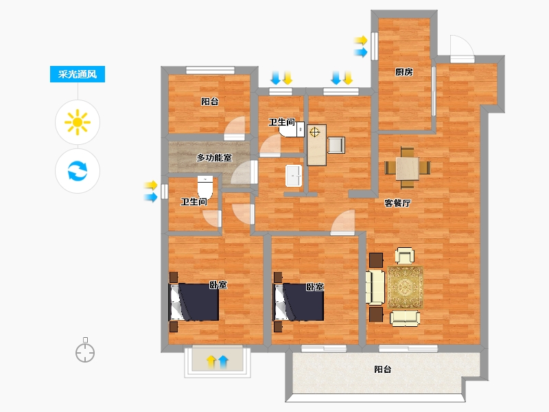 江苏省-苏州市-新城十里锦绣31幢,33幢C户型119m²-95.00-户型库-采光通风