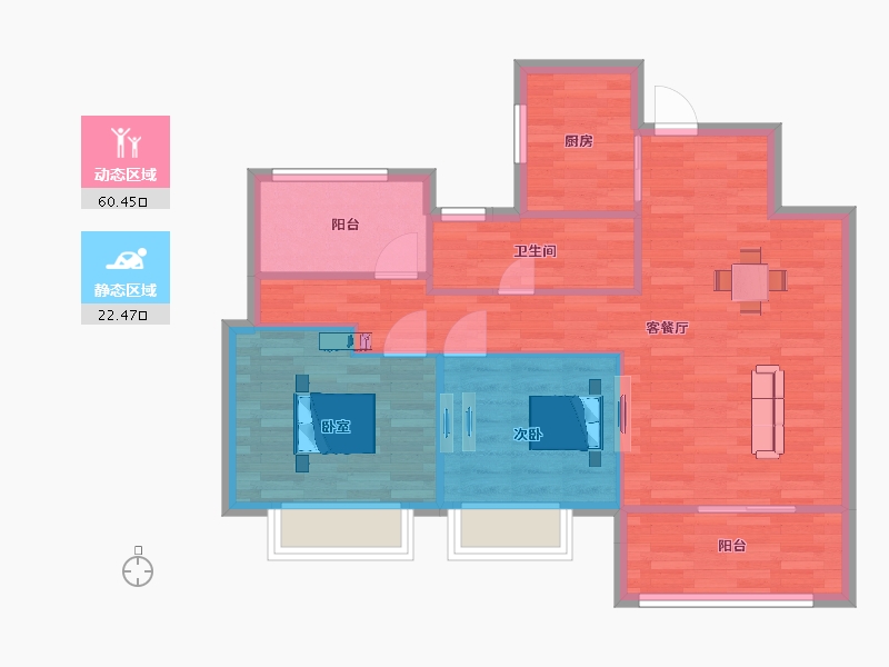 江苏省-苏州市-新城十里锦绣1,2幢,4,7,11幢B94m²-74.99-户型库-动静分区