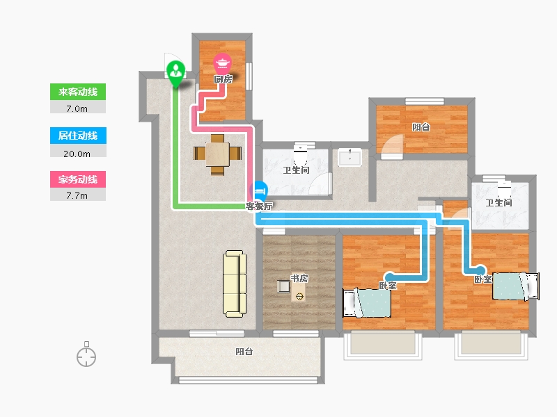 江苏省-苏州市-新城十里锦绣31幢,33幢D户型129m²-100.57-户型库-动静线