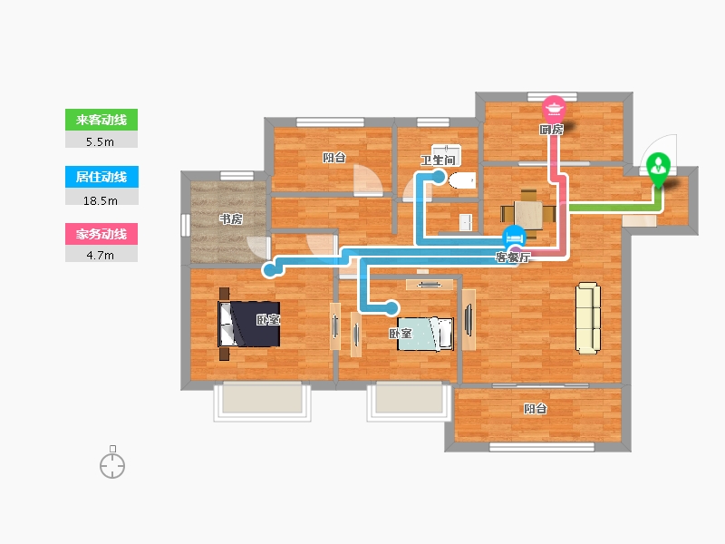 江苏省-苏州市-新城十里锦绣1,2,4,7,11幢A105m²-83.99-户型库-动静线