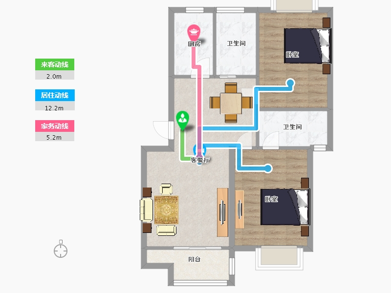 江苏省-苏州市-南湖景苑11幢,17幢,18幢D90m²-71.99-户型库-动静线