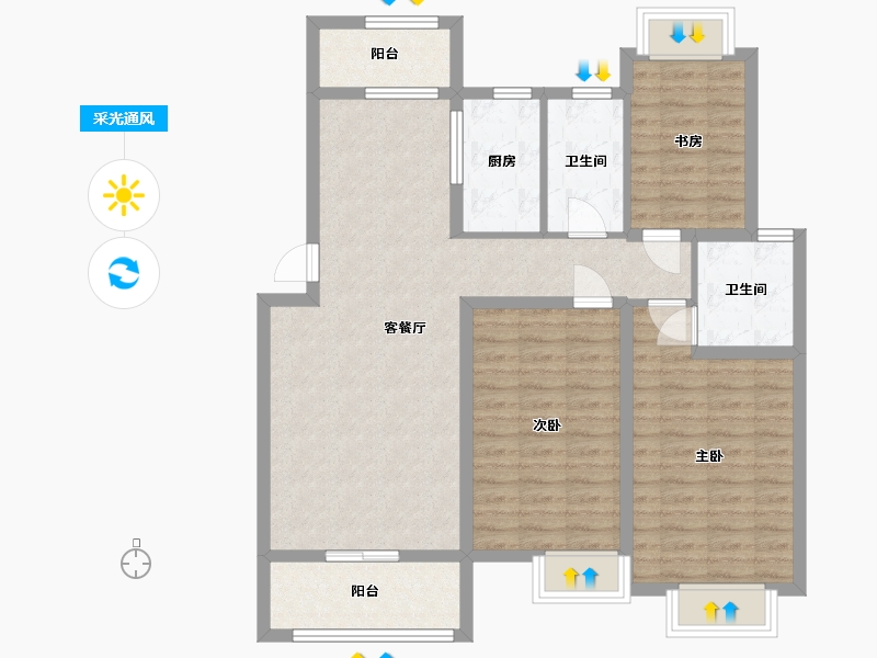 江苏省-苏州市-南湖景苑9幢123㎡户型-99.67-户型库-采光通风