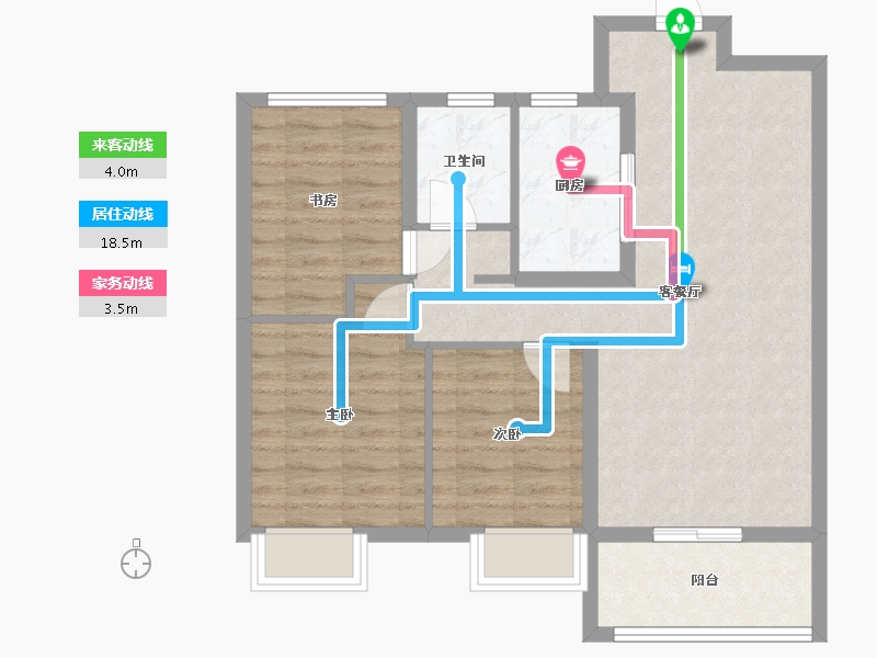 江苏省-苏州市-翡翠公园11栋D户型90m²-73.24-户型库-动静线