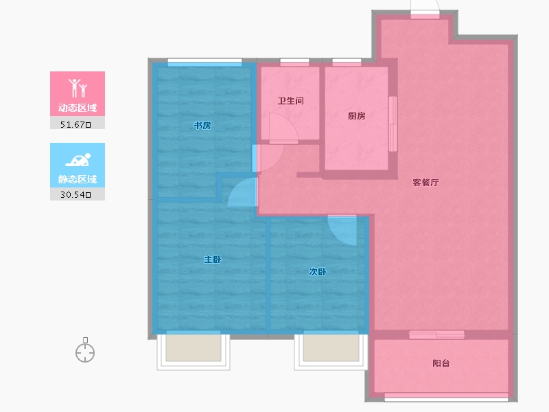 江苏省-苏州市-翡翠公园11栋D户型90m²-73.24-户型库-动静分区