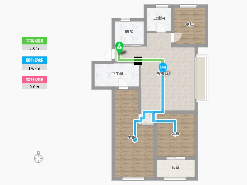 江苏省-苏州市-翡翠公园B户型107m²-86.16-户型库-动静线