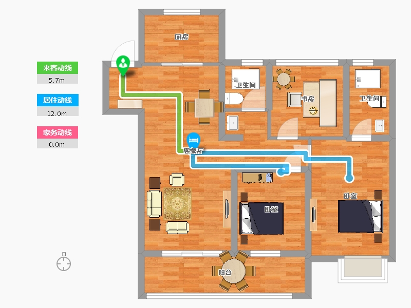 江苏省-苏州市-翡翠公园住宅23栋A户型109m²-86.59-户型库-动静线