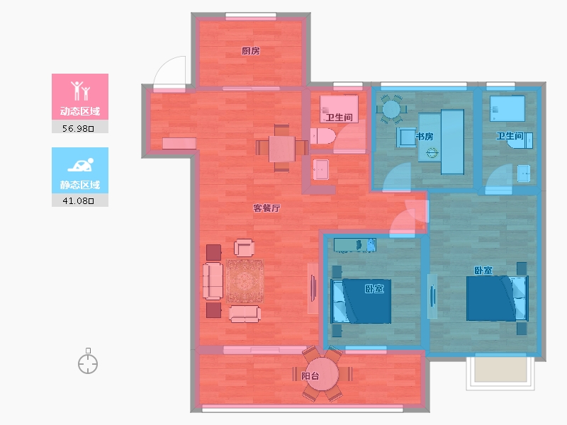 江苏省-苏州市-翡翠公园住宅23栋A户型109m²-86.59-户型库-动静分区