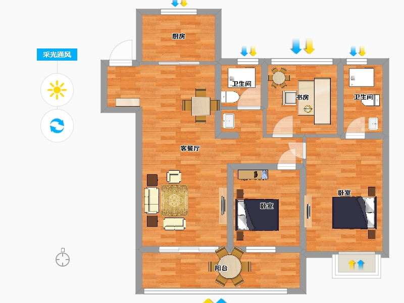 江苏省-苏州市-翡翠公园住宅23栋A户型109m²-86.59-户型库-采光通风