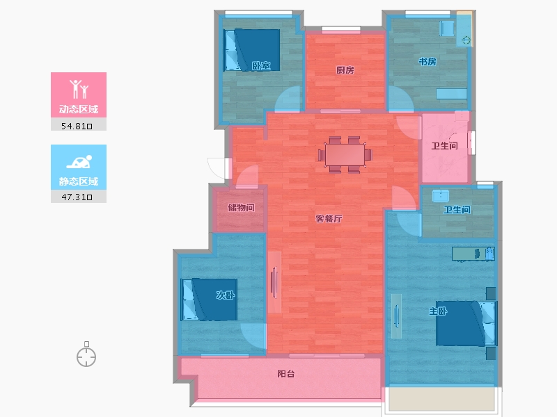 江苏省-苏州市-云溪四季庭5幢,6幢116㎡-93.00-户型库-动静分区