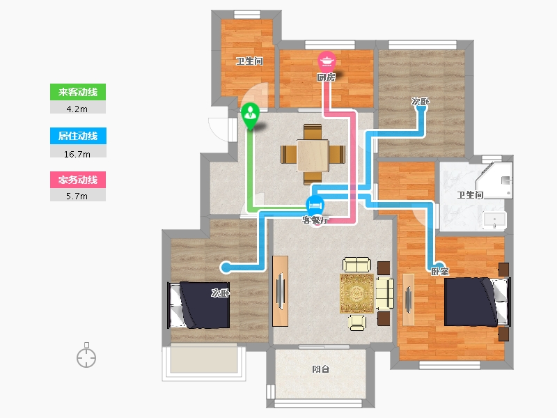 江苏省-苏州市-云溪四季庭89㎡户型-71.00-户型库-动静线