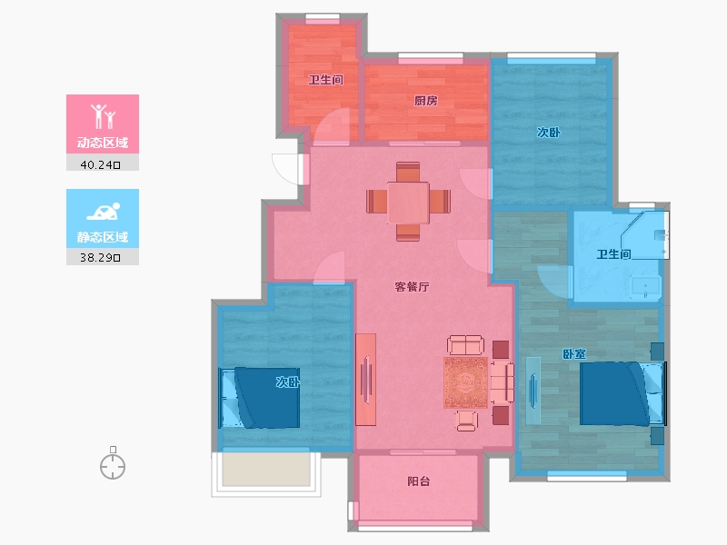 江苏省-苏州市-云溪四季庭89㎡户型-71.00-户型库-动静分区