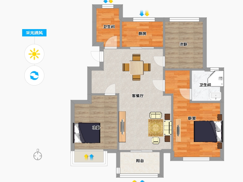 江苏省-苏州市-云溪四季庭89㎡户型-71.00-户型库-采光通风