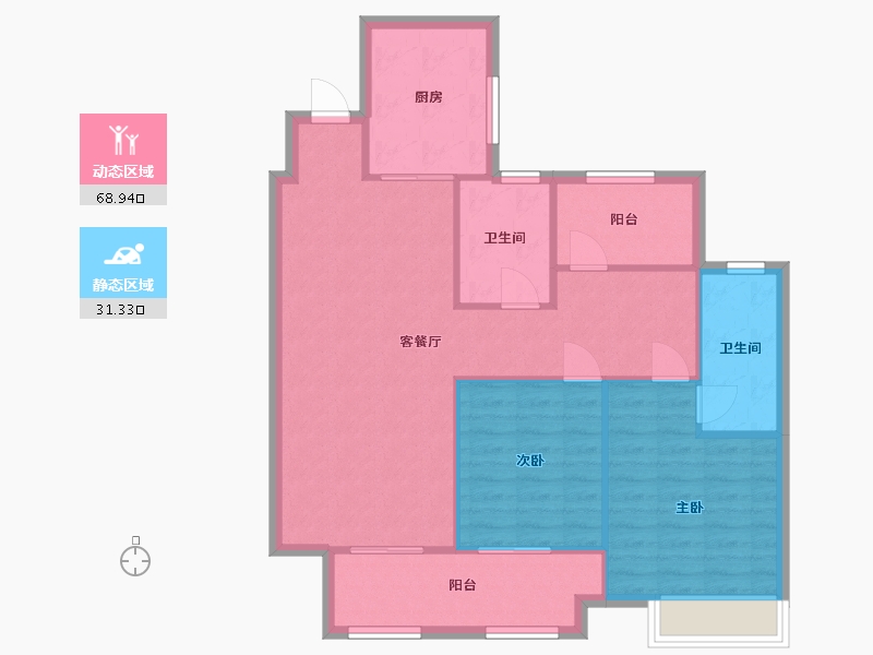 江苏省-苏州市-新城伟业悦隽平澜34,38栋A户型115m-91.65-户型库-动静分区