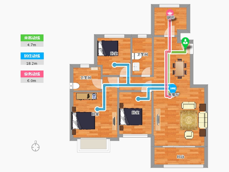 江苏省-苏州市-龙光玖誉湾雅阁4,5栋B户型95m²-71.00-户型库-动静线