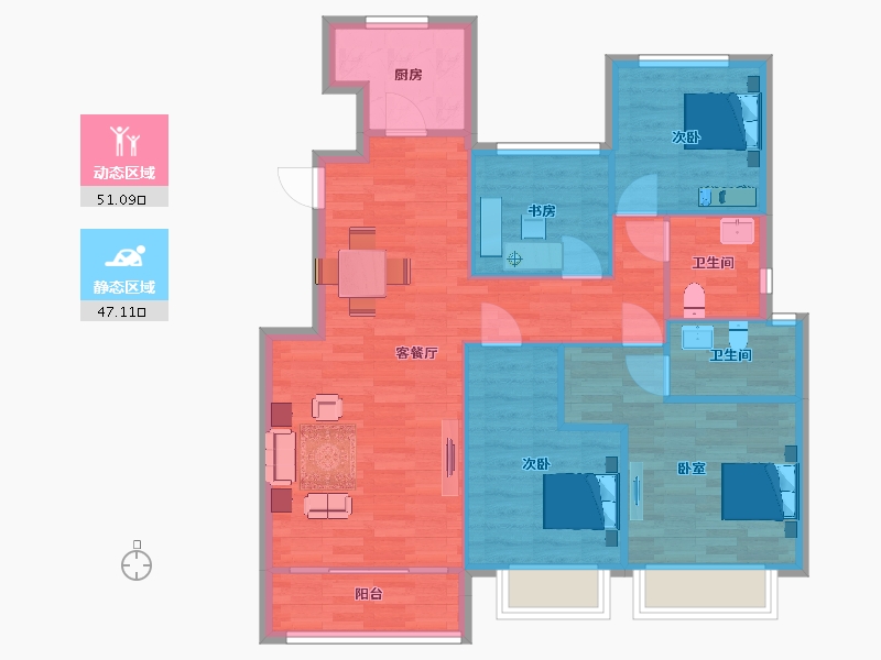 江苏省-苏州市-龙光玖誉湾尊誉4,5栋C户型111m²-88.99-户型库-动静分区