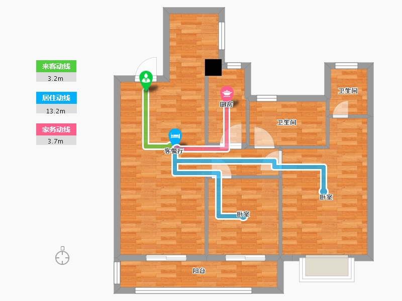 江苏省-苏州市-大运河府1,5楼99m²-79.05-户型库-动静线