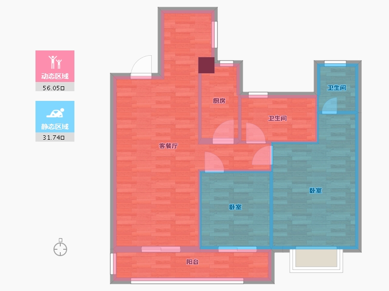 江苏省-苏州市-大运河府1,5楼99m²-79.05-户型库-动静分区