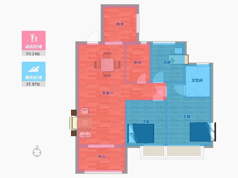 江苏省-苏州市-棠颂4,7,10,1栋98㎡-77.99-户型库-动静分区