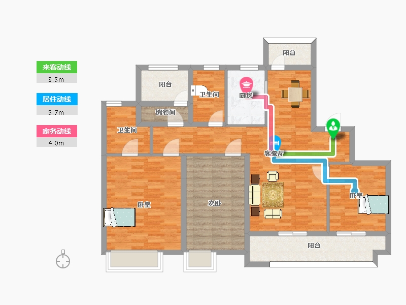 江苏省-苏州市-缤纷桃李花园C户型132m²-103.02-户型库-动静线