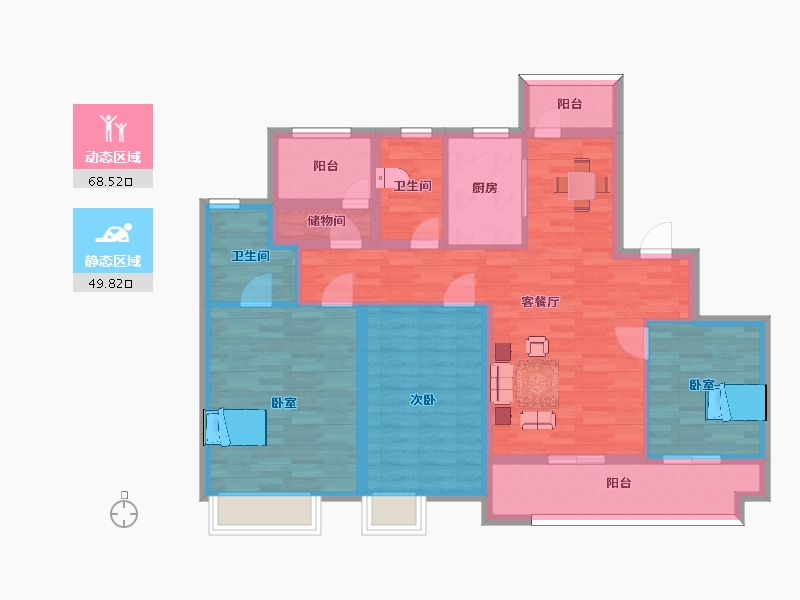 江苏省-苏州市-缤纷桃李花园C户型132m²-103.02-户型库-动静分区