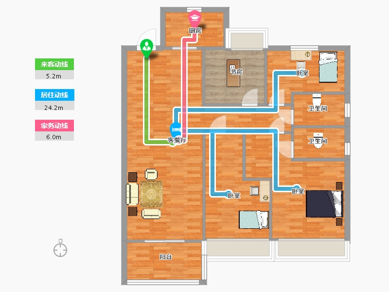 江苏省-苏州市-碧桂园观澜天境20,21栋126㎡户型-100.99-户型库-动静线