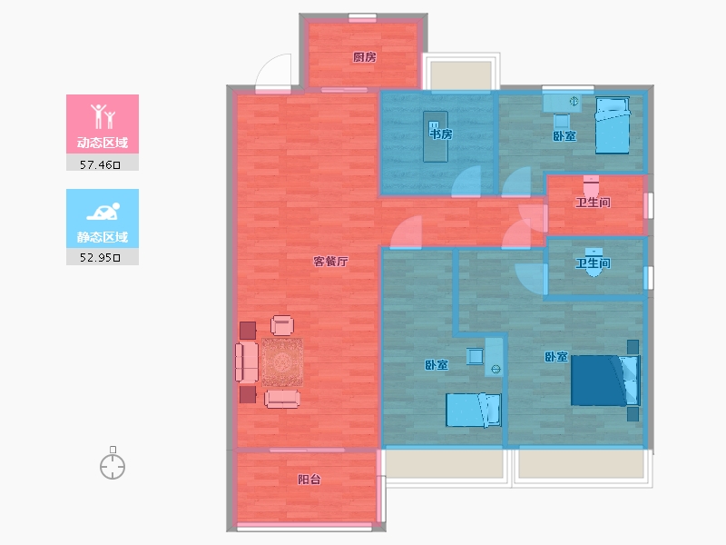 江苏省-苏州市-碧桂园观澜天境20,21栋126㎡户型-100.99-户型库-动静分区