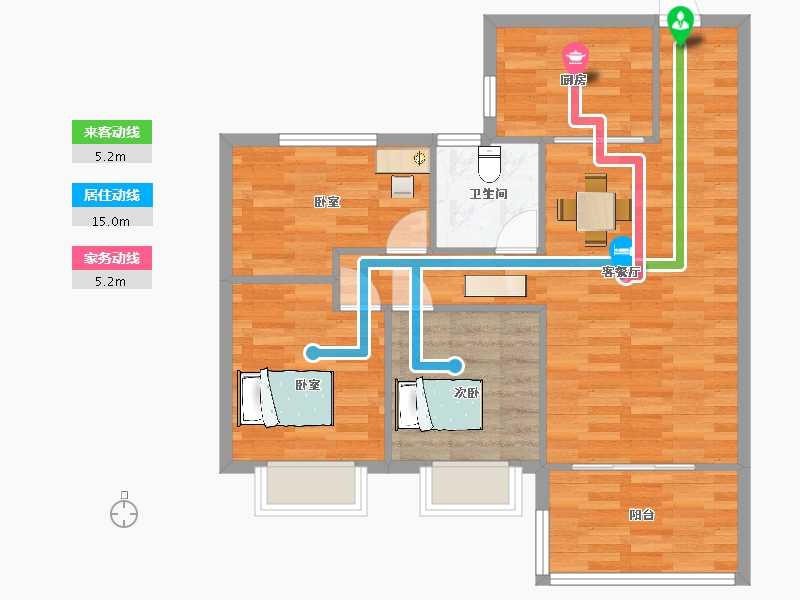 江苏省-苏州市-碧桂园观澜天境20,21栋95㎡户型-76.00-户型库-动静线