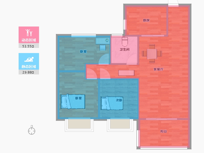 江苏省-苏州市-碧桂园观澜天境20,21栋95㎡户型-76.00-户型库-动静分区