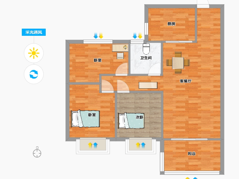 江苏省-苏州市-碧桂园观澜天境20,21栋95㎡户型-76.00-户型库-采光通风