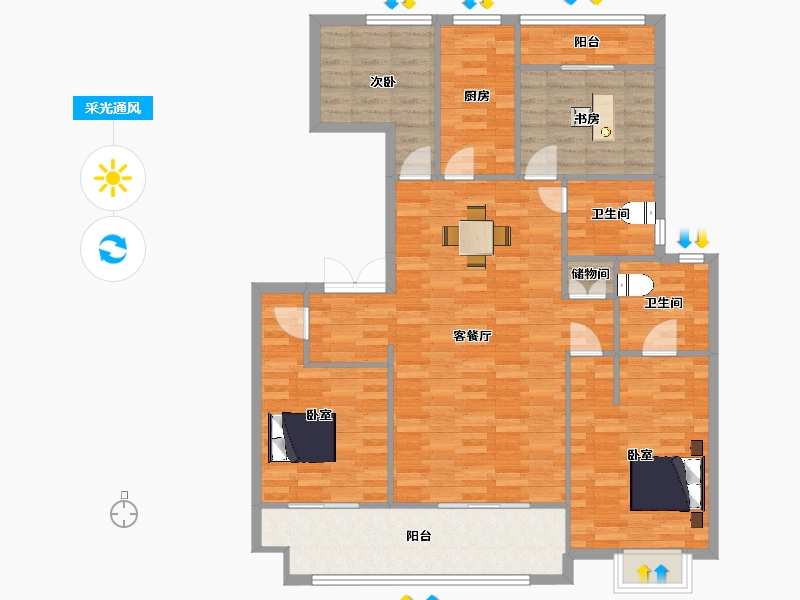 江苏省-苏州市-豪门府邸洋房320,2,4栋146㎡-117.00-户型库-采光通风