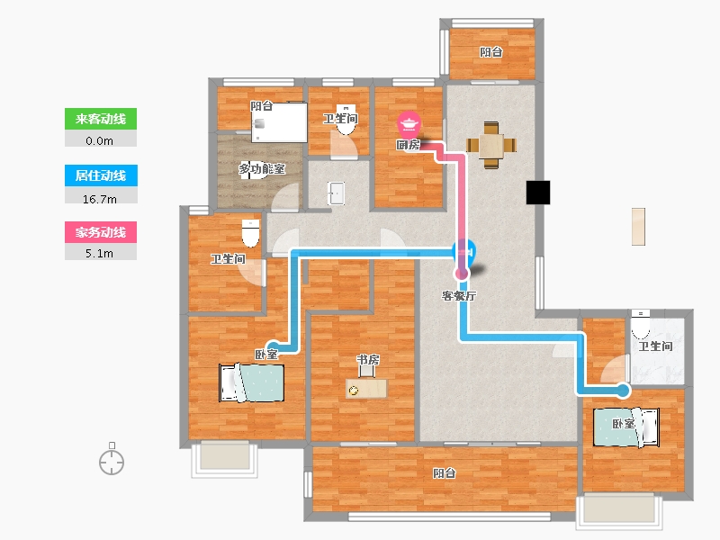 江苏省-苏州市-豪门府邸高层1,3,5栋166㎡-133.03-户型库-动静线