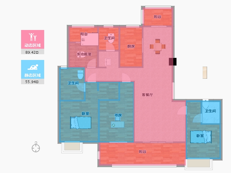 江苏省-苏州市-豪门府邸高层1,3,5栋166㎡-133.03-户型库-动静分区