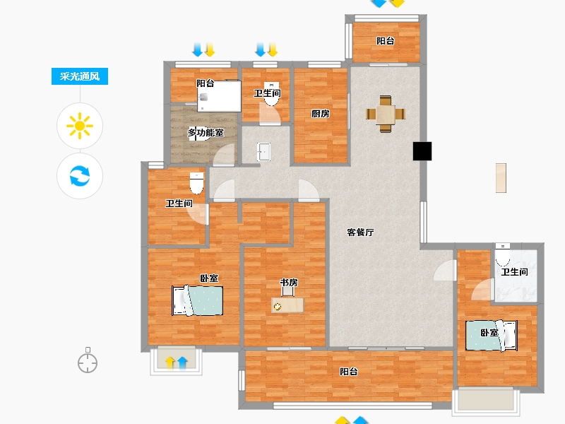 江苏省-苏州市-豪门府邸高层1,3,5栋166㎡-133.03-户型库-采光通风